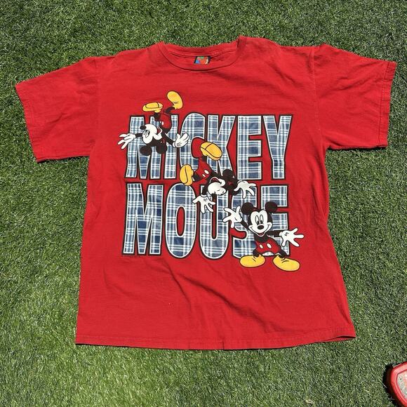 Vtg Disney Mickey Unlimited Jerry Leigh Plaid Mouse Shirt Large Graphic Rare Red